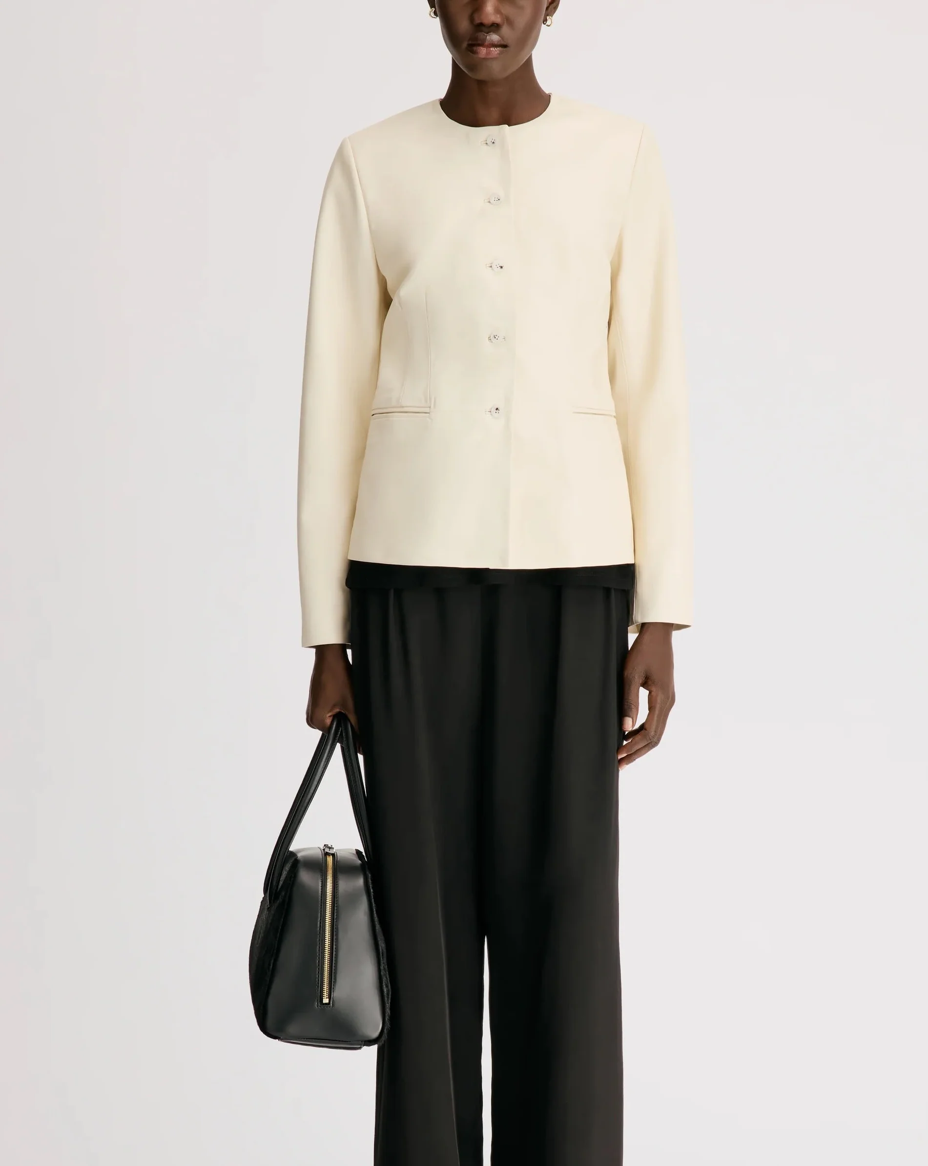Adea Collarless Jacket | Ivory - Image 3