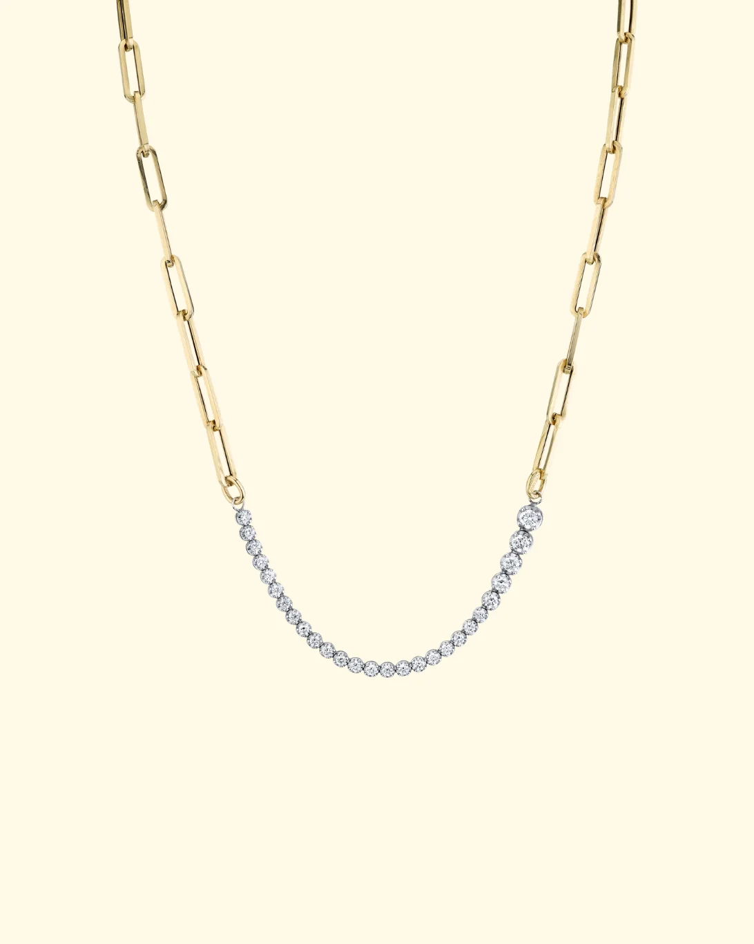 Ascending Diamonds Tennis Necklace on Rectangular Chain | 14K Yellow Gold