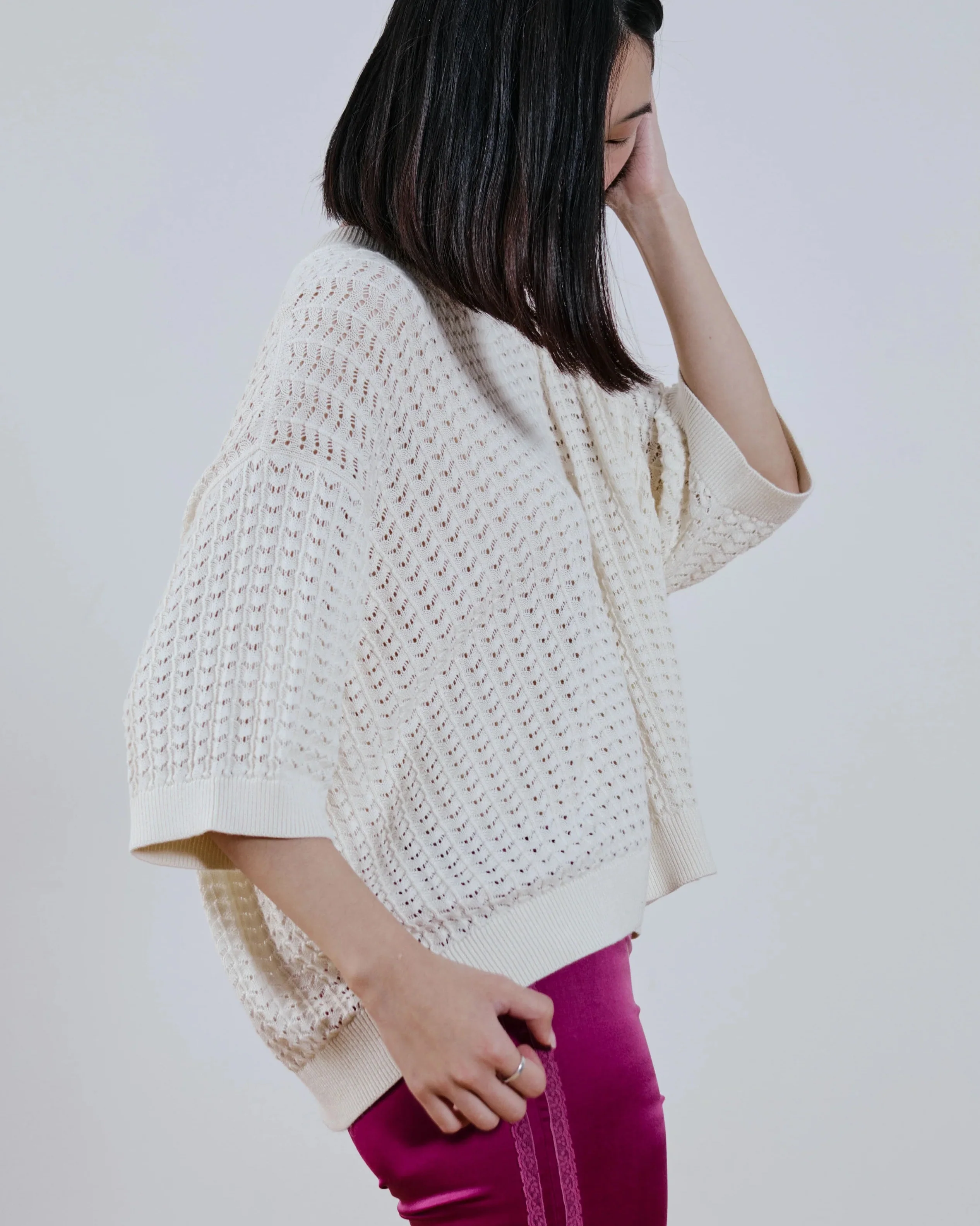 Bess Lace Knit T-Shirt | Cream - Image 2