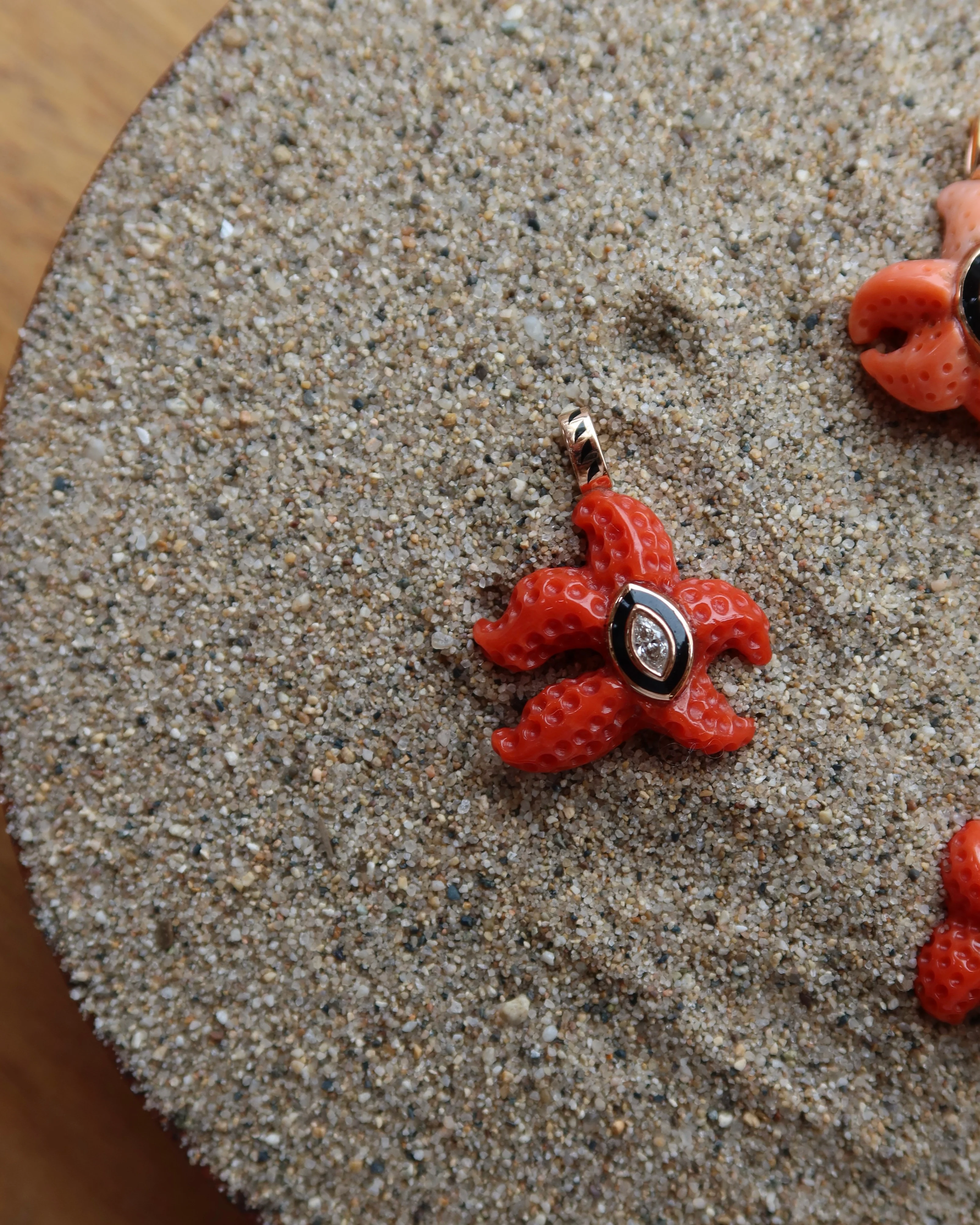 Carved Coral Starfish With Marquise Diamond Charm - Image 2