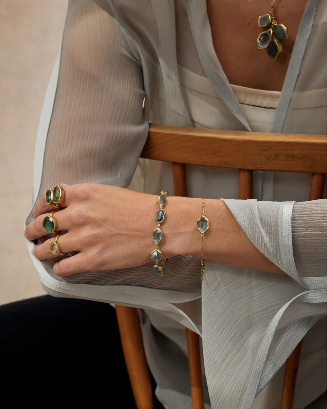 Cerulean Full Stone Bracelet | 18K YG & Aquamarine - Image 3