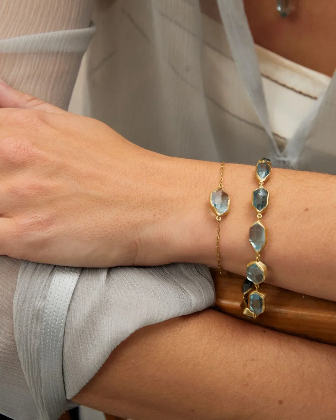 Cerulean Full Stone Bracelet | 18K YG & Aquamarine - Image 4