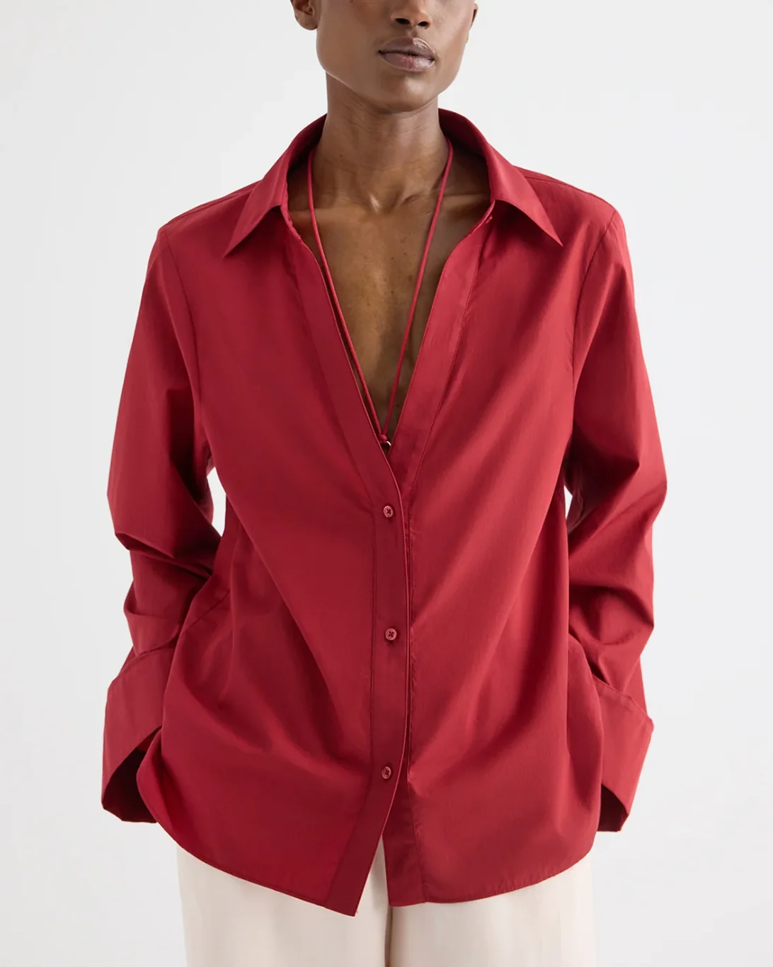 Deep V Relaxed Shirt | Karanda Red - Image 2