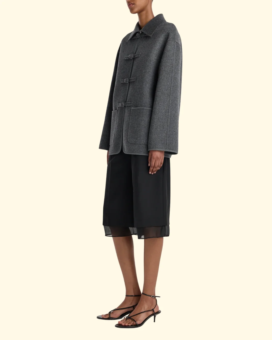 Double Faced Wool Pankou Closure Jacket | Dark Grey Melange - Image 3