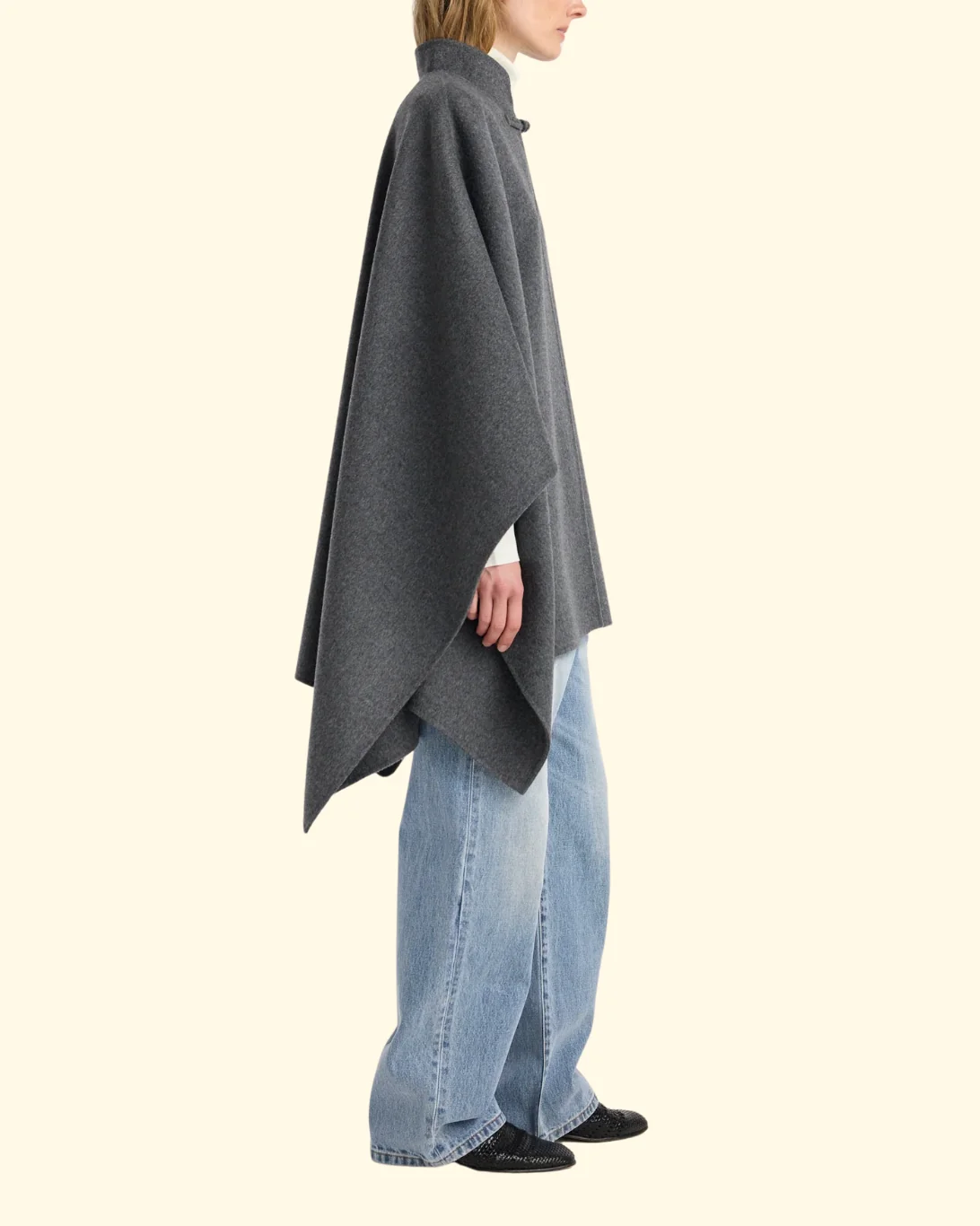Double-Faced Wool Pankou Closure Poncho | Dark Grey Melange - Image 4