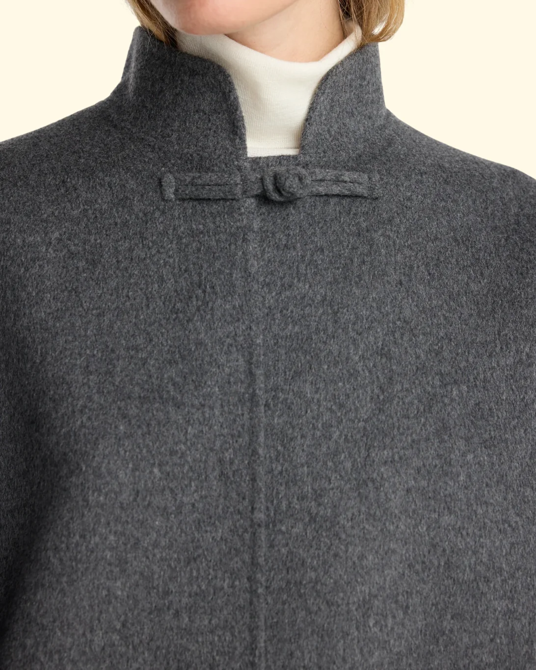 Double-Faced Wool Pankou Closure Poncho | Dark Grey Melange - Image 5