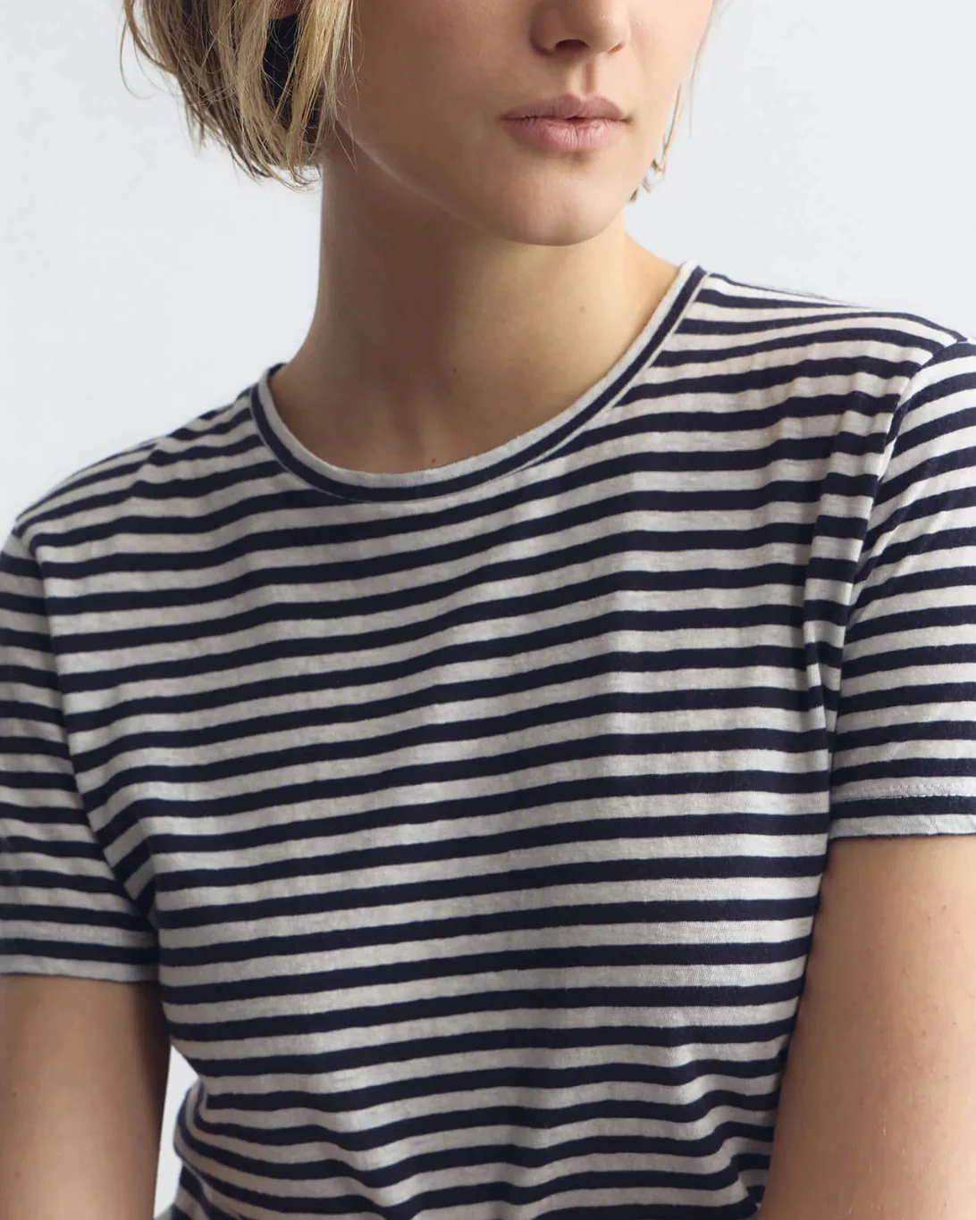 Lana Crewneck Tee | White/Dark Navy Stripe - Image 3