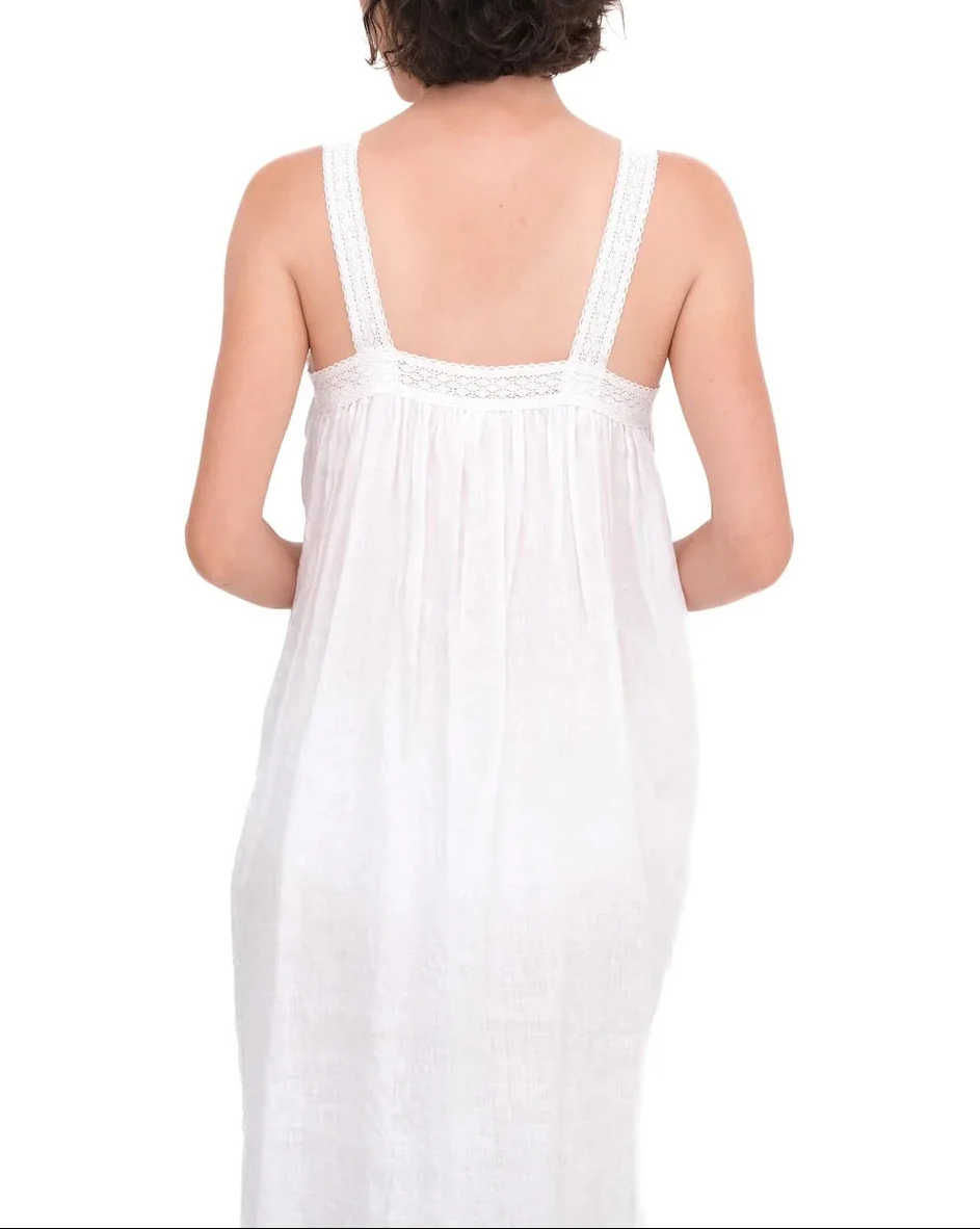 Linen Gathered Slip With Cotton Lace | White - Image 5