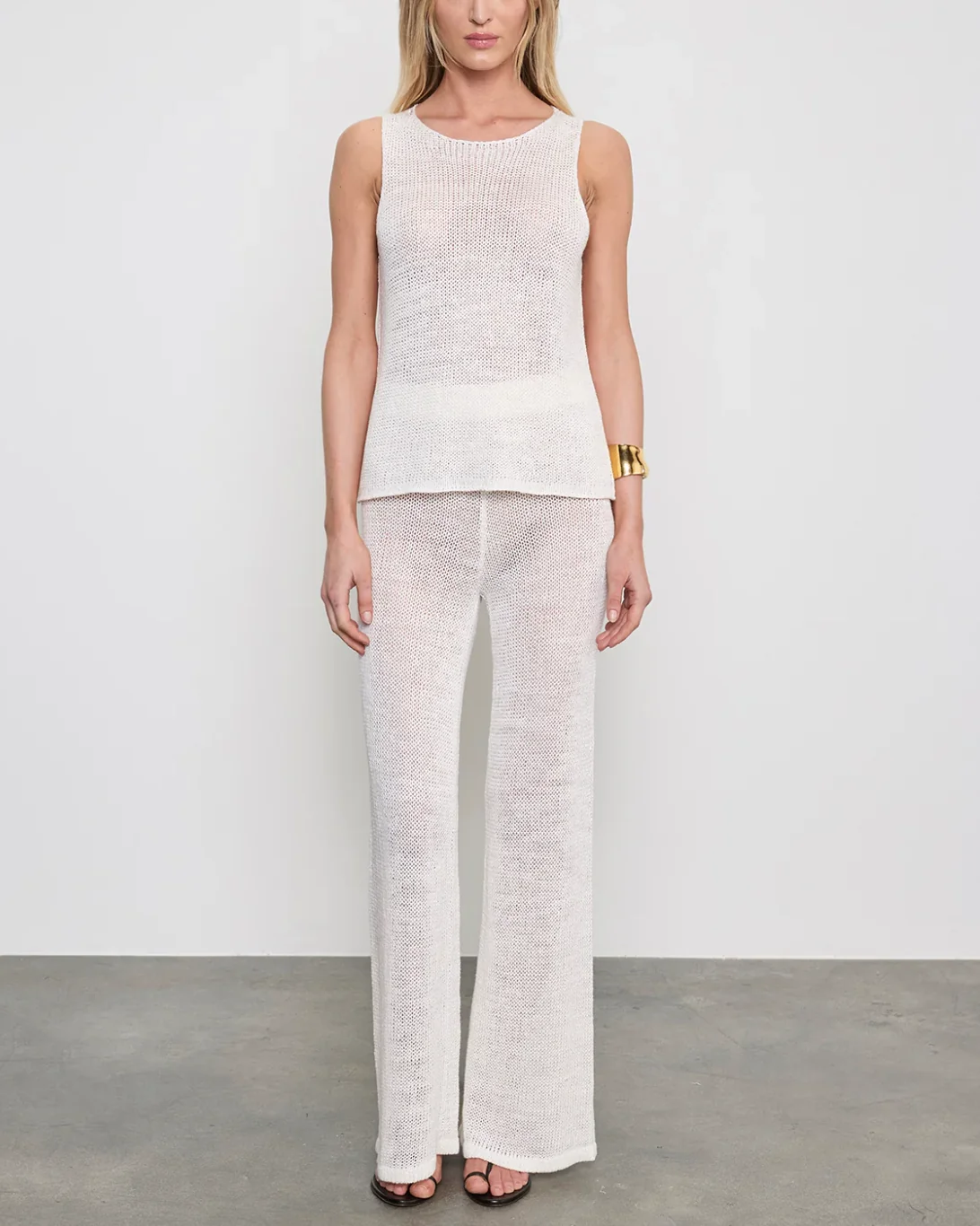 Linen Open Knit Tank | White