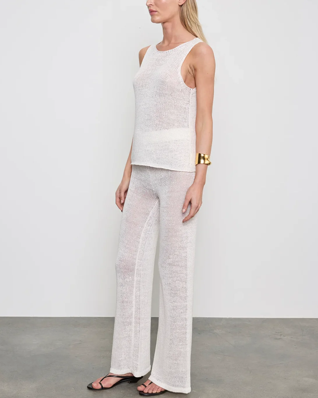 Linen Open Knit Tank | White - Image 2