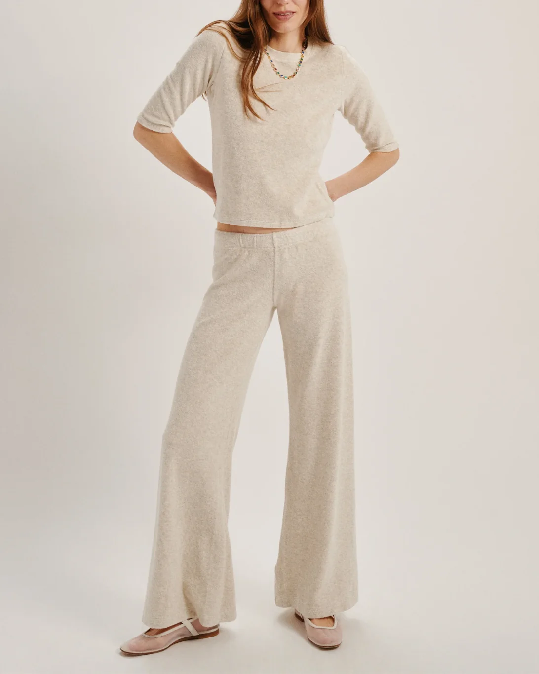 Lito Low-Rise Flare Pants | Oatmeal Heather Terry - Image 2