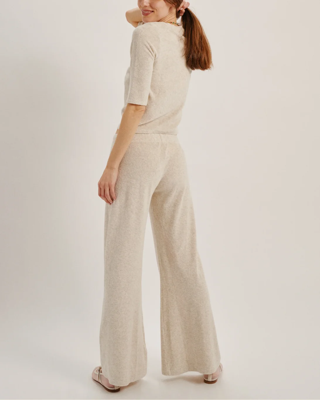 Lito Low-Rise Flare Pants | Oatmeal Heather Terry - Image 3