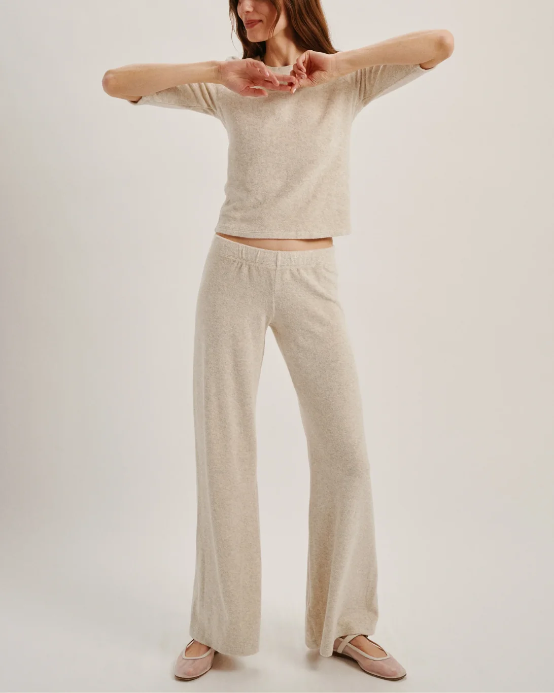 Lito Low-Rise Flare Pants | Oatmeal Heather Terry - Image 4