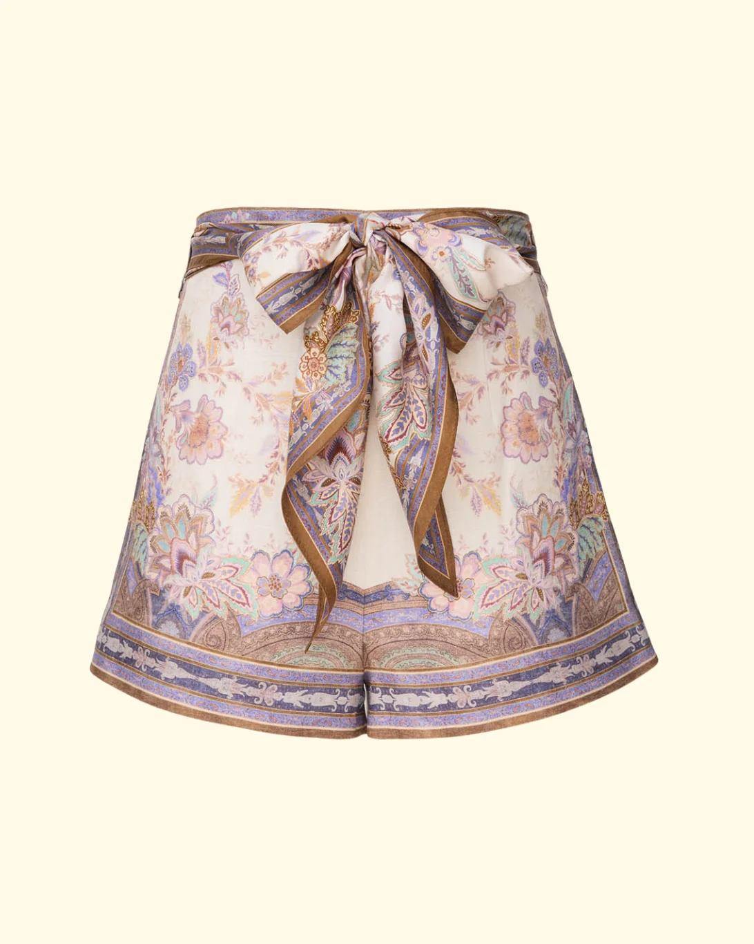 Luna Scarf Tie Short | Cream Blue Paisley