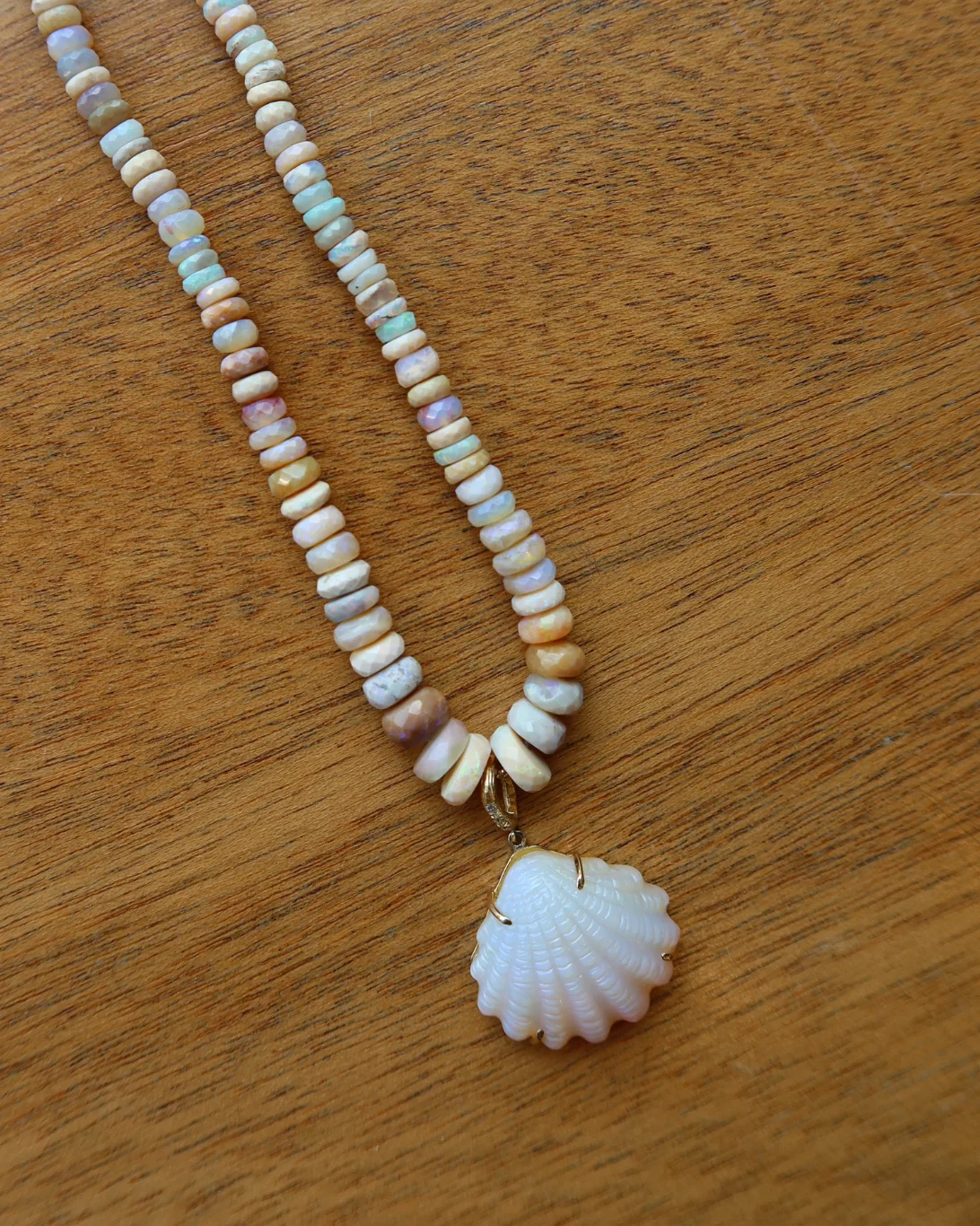 Opal Shell Necklace | Opal Bead Chain - Image 2