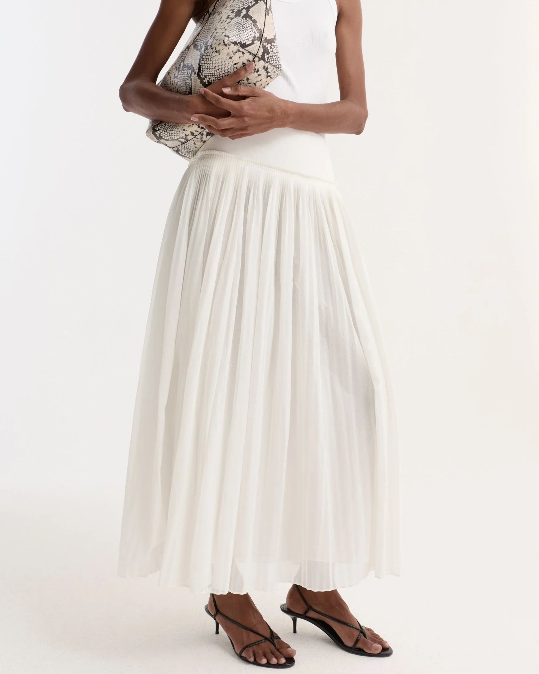 Pleated Cotton Muslin Skirt | Optic White - Image 5