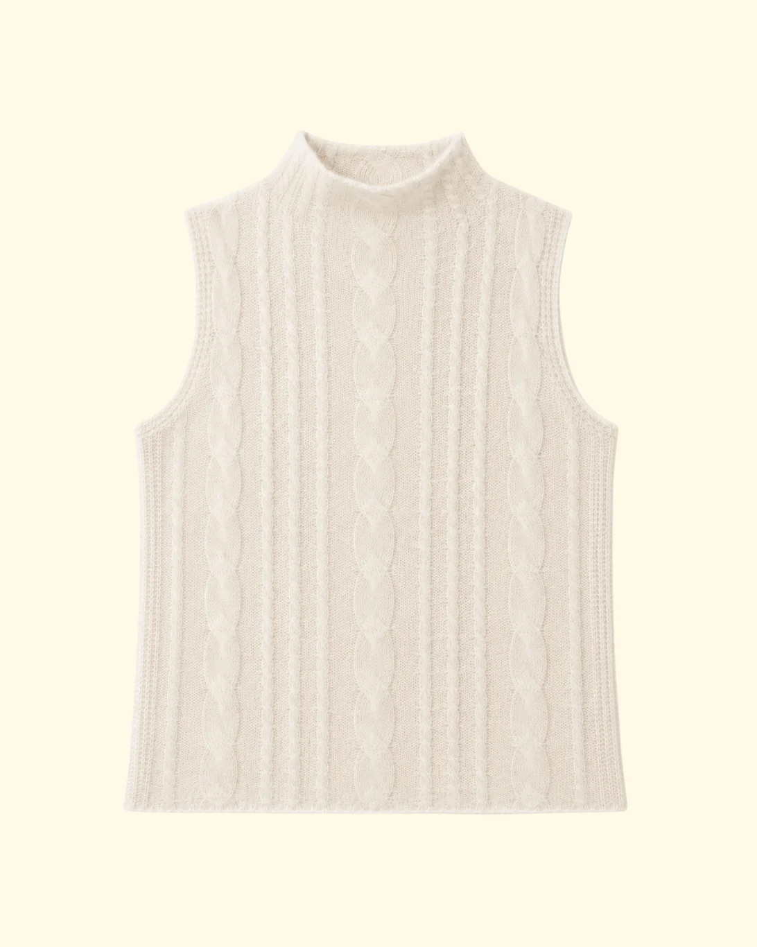 Salvia Sleeveless Cable Turtleneck | Gardenia