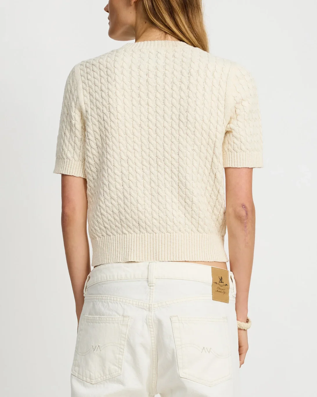 Short Sleeve Cable Crewneck | Cream - Image 5