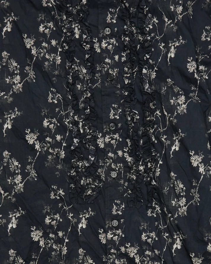 Shredded Seam Ruffle Shirt | Floral on Black - Image 5