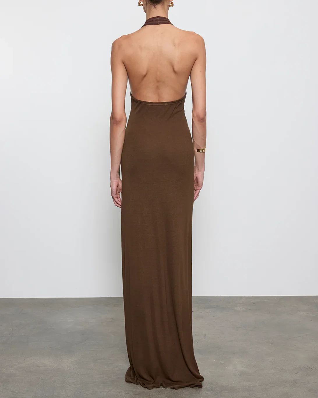 Silk Rib Halter Maxi Dress | Chocolate - Image 2