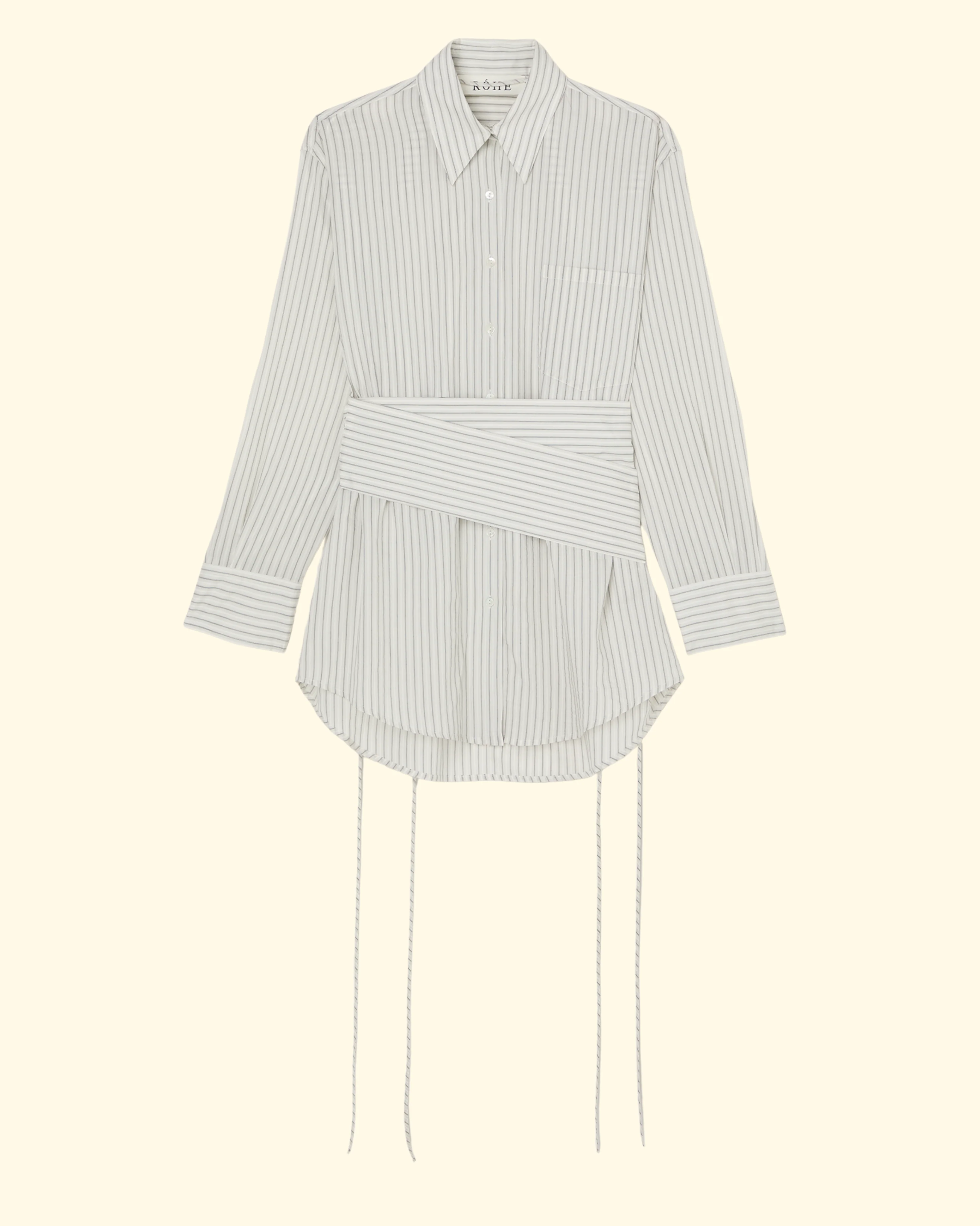 Silk Stripe Belted Shirt | Fine Stripe