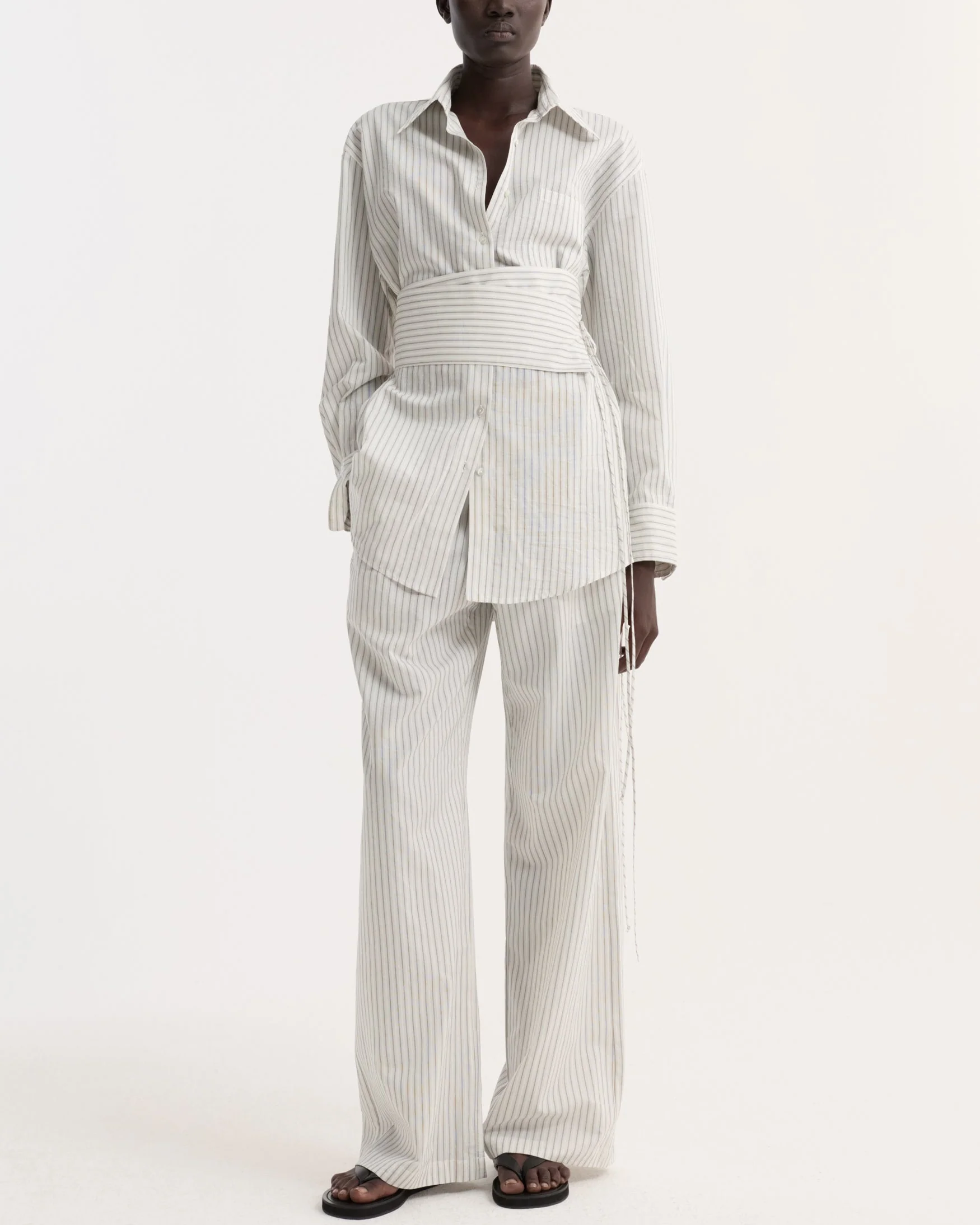 Silk Stripe Belted Shirt | Fine Stripe - Image 3