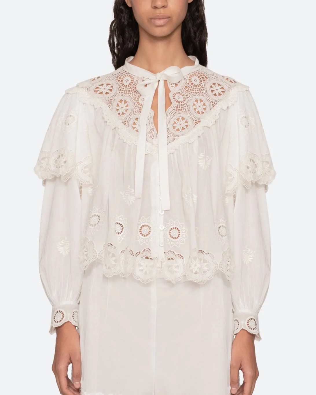 Sofia Embroidered L/SLV Top | Cream - Image 2