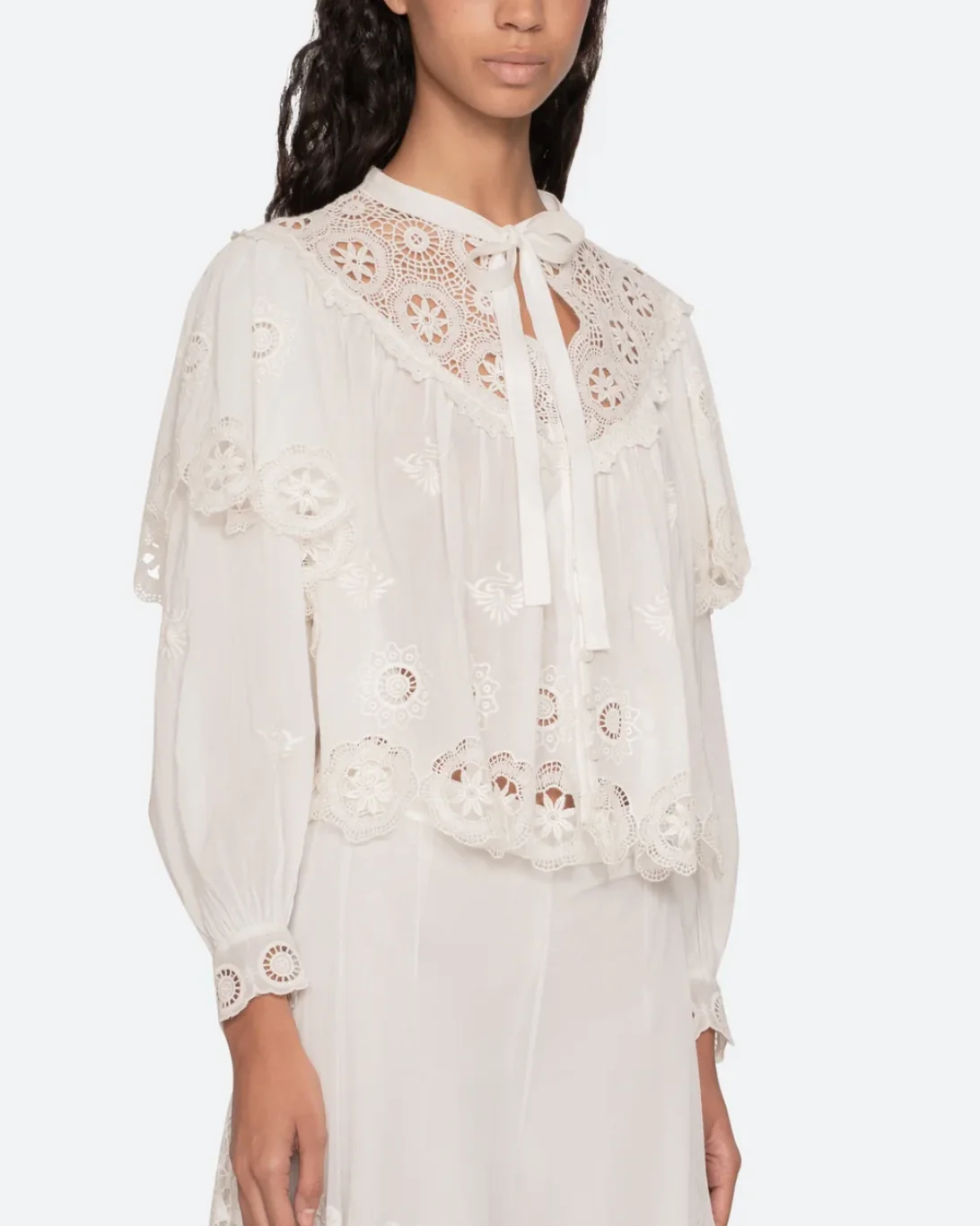 Sofia Embroidered L/SLV Top | Cream - Image 5