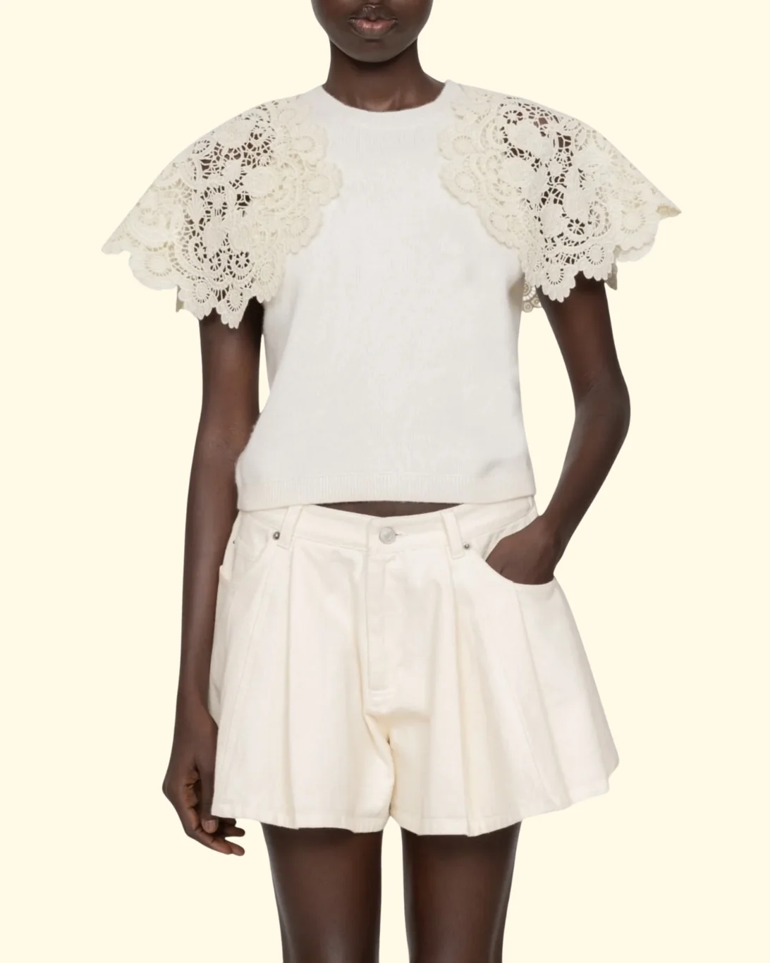 Sofia Embroidery Combo Sweater | Cream