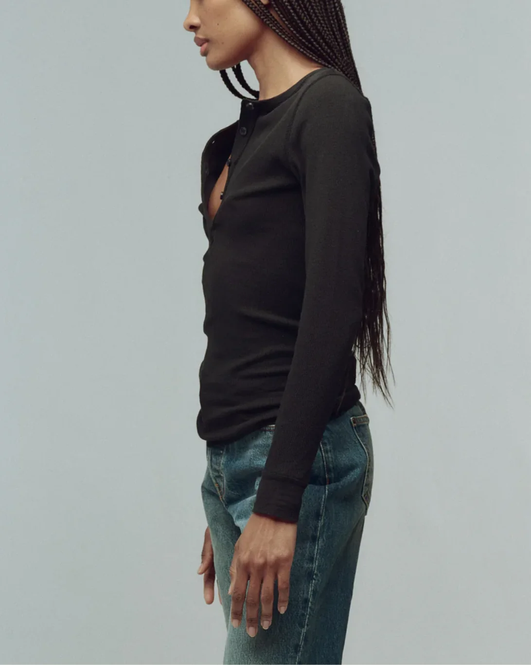 The Baby Rib Henley | Almost Black - Image 4
