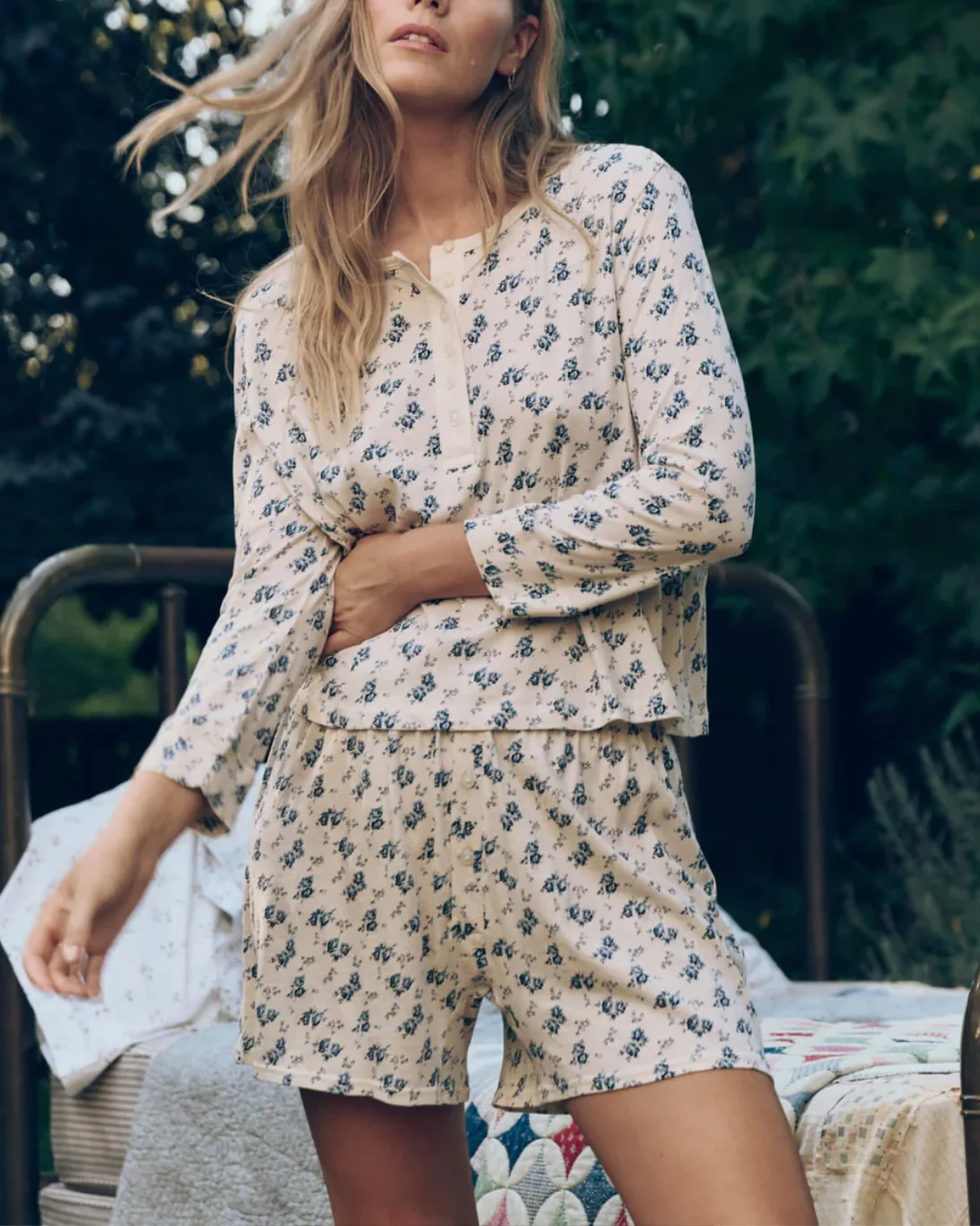 The Crop Sleep Henley | Indigo Rose - Image 2