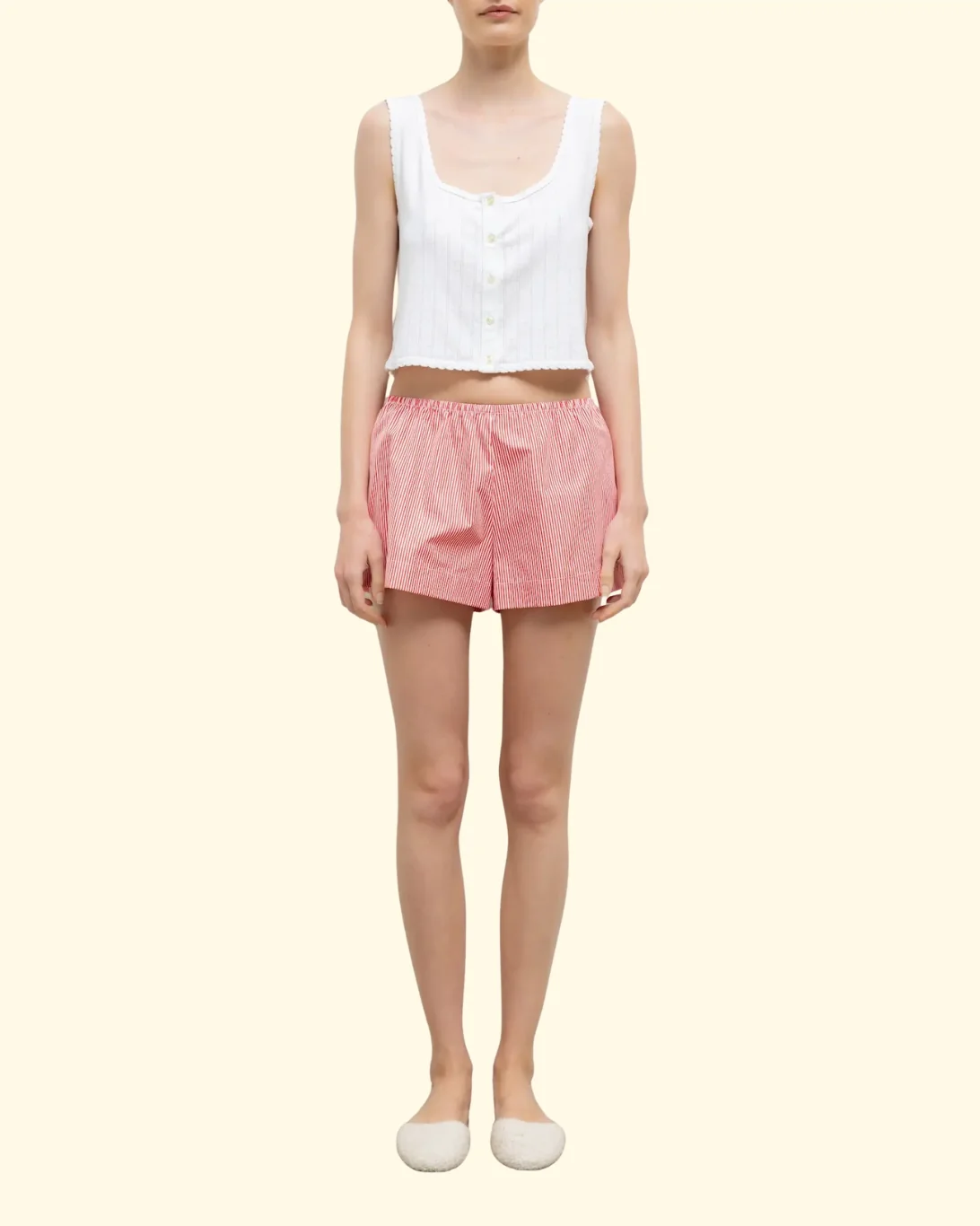 Yoshi Stripe Summer Short | Cerise/ White Stripe - Image 2
